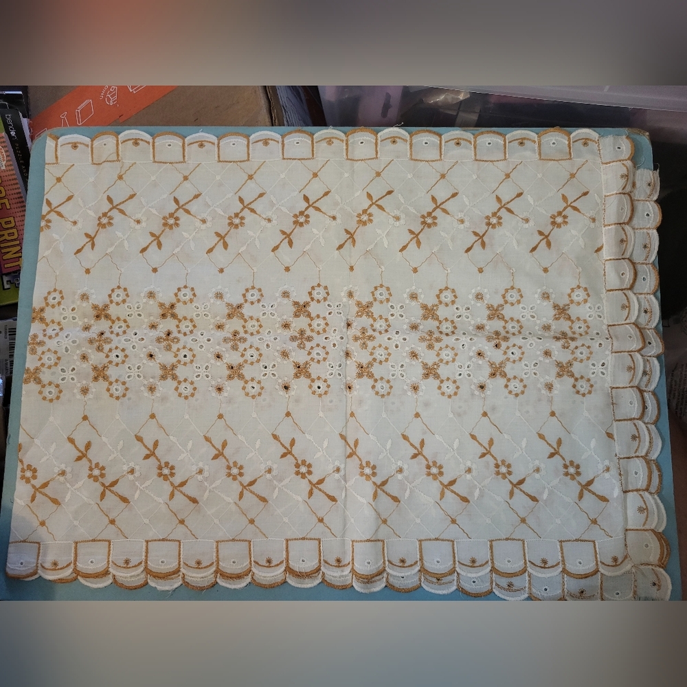 Pair of Vintage Eyelet embroidered  Table Runners 13x37.5